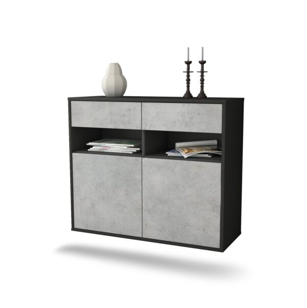 Sideboard North Las Vegas | hängend | Korpus Anthrazit | Front in Beton Optik | 92x79x35cm (BxHxT)