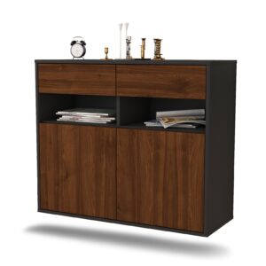 Sideboard North Las Vegas | hängend | Korpus Anthrazit | Front in Walnuss Holz Optik | 92x79x35cm (BxHxT)