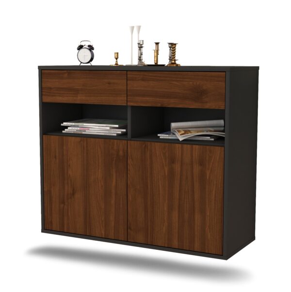 Sideboard North Las Vegas | hängend | Korpus Anthrazit | Front in Walnuss Holz Optik | 92x79x35cm (BxHxT)