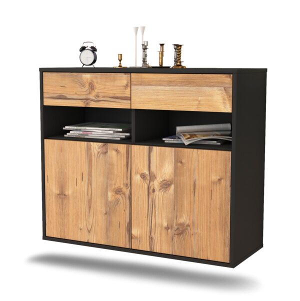 Sideboard North Las Vegas | hängend | Korpus Anthrazit | Front in Pinie Holz Optik | 92x79x35cm (BxHxT)