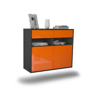 Sideboard North Las Vegas | hängend | Korpus Anthrazit | Front in Hochglanz Orange | 92x79x35cm (BxHxT)