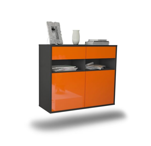 Sideboard North Las Vegas | hängend | Korpus Anthrazit | Front in Hochglanz Orange | 92x79x35cm (BxHxT)