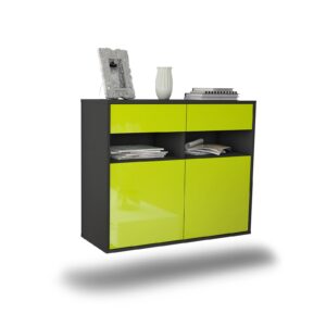Sideboard North Las Vegas | hängend | Korpus Anthrazit | Front in Hochglanz Grün | 92x79x35cm (BxHxT)