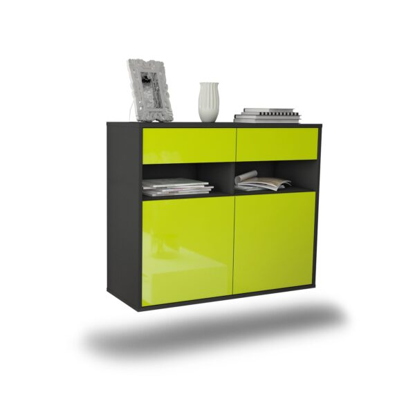 Sideboard North Las Vegas | hängend | Korpus Anthrazit | Front in Hochglanz Grün | 92x79x35cm (BxHxT)