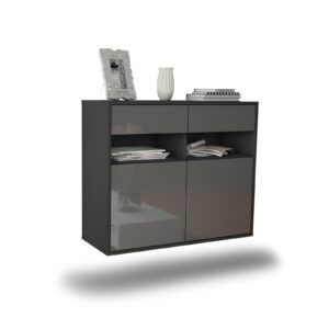 Sideboard North Las Vegas | hängend | Korpus Anthrazit | Front in Hochglanz Grau | 92x79x35cm (BxHxT)
