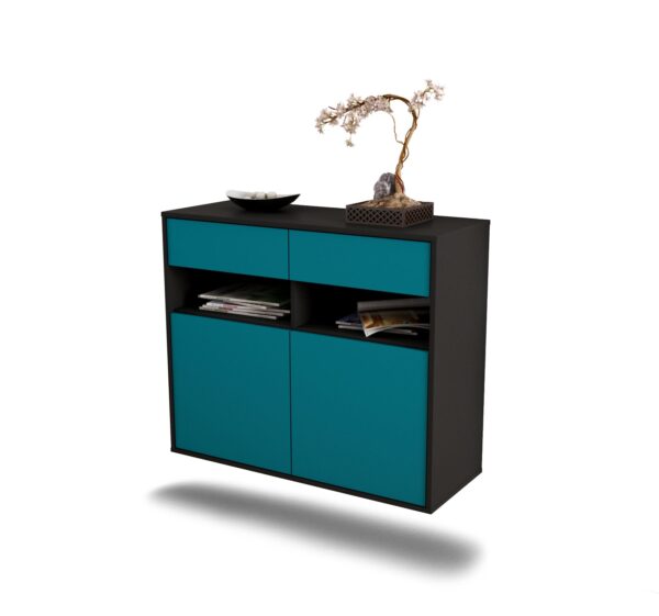 Sideboard North Las Vegas | hängend | Korpus Anthrazit | Front in Türkis | 92x79x35cm (BxHxT)