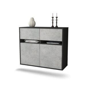 Sideboard Akron | hängend | Korpus Anthrazit | Front in Beton Optik | 92x79x35cm (BxHxT)