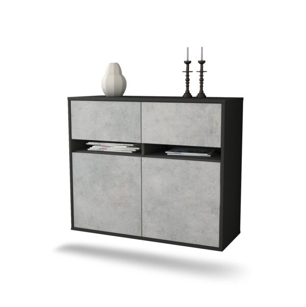 Sideboard Akron | hängend | Korpus Anthrazit | Front in Beton Optik | 92x79x35cm (BxHxT)