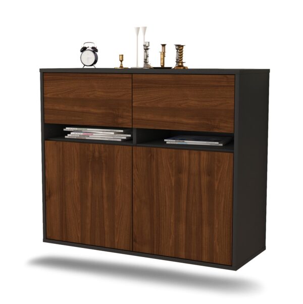 Sideboard Akron | hängend | Korpus Anthrazit | Front in Walnuss Holz Optik | 92x79x35cm (BxHxT)