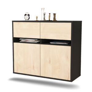 Sideboard Akron | hängend | Korpus Anthrazit | Front in Zeder Holz Optik | 92x79x35cm (BxHxT)