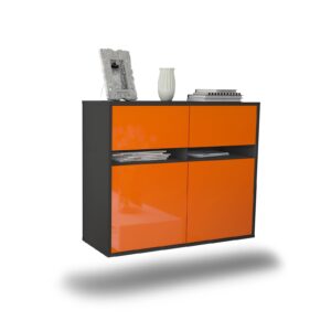 Sideboard Akron | hängend | Korpus Anthrazit | Front in Hochglanz Orange | 92x79x35cm (BxHxT)