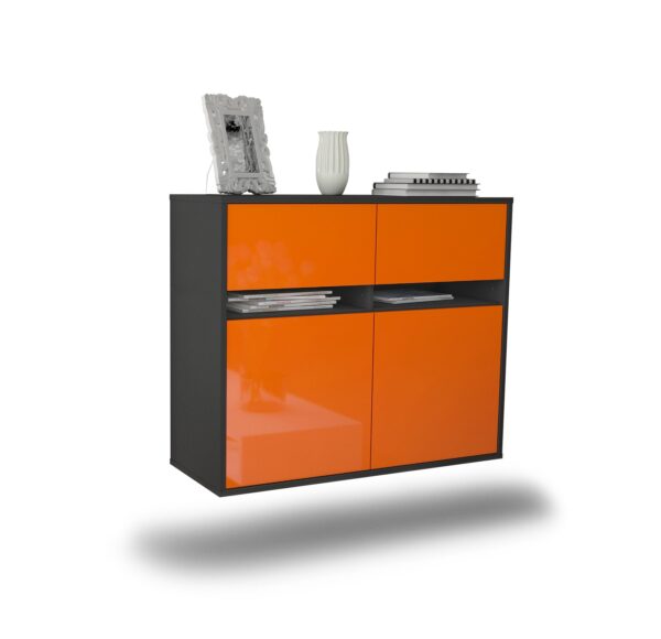 Sideboard Akron | hängend | Korpus Anthrazit | Front in Hochglanz Orange | 92x79x35cm (BxHxT)