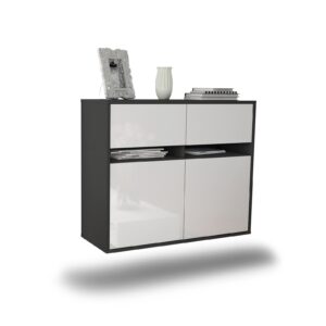 Sideboard Akron | hängend | Korpus Anthrazit | Front in Hochglanz Weiß | 92x79x35cm (BxHxT)