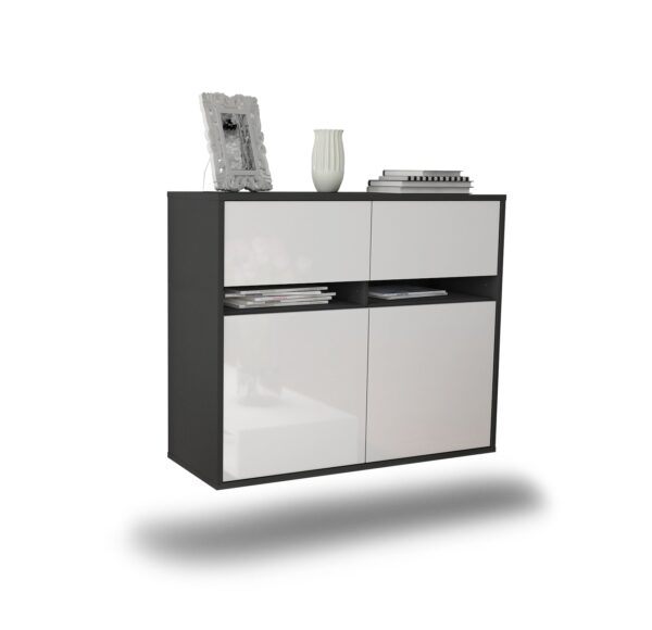 Sideboard Akron | hängend | Korpus Anthrazit | Front in Hochglanz Weiß | 92x79x35cm (BxHxT)