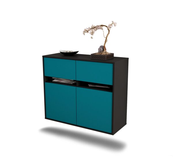 Sideboard Akron | hängend | Korpus Anthrazit | Front in Türkis | 92x79x35cm (BxHxT)