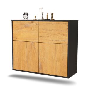 Sideboard Gilbert | hängend | Korpus Anthrazit | Front in Eiche Holz Optik | 92x79x35cm (BxHxT)