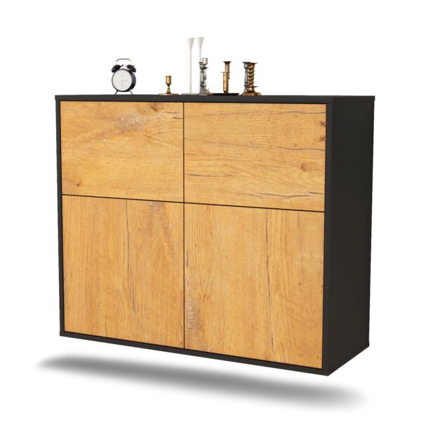 Sideboard Gilbert | hängend | Korpus Anthrazit | Front in Eiche Holz Optik | 92x79x35cm (BxHxT)