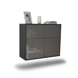 Sideboard Gilbert | hängend | Korpus Anthrazit | Front in Hochglanz Grau | 92x79x35cm (BxHxT)