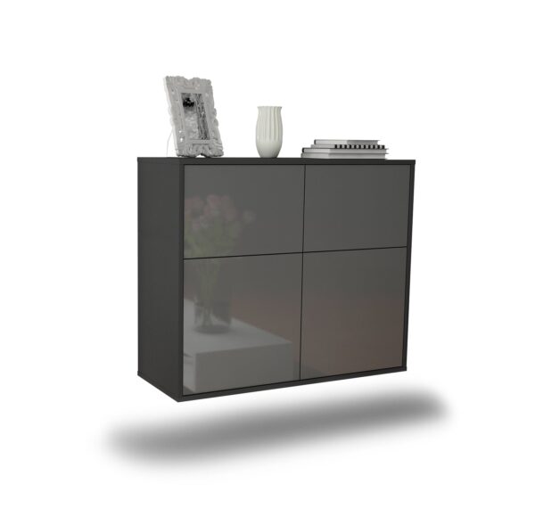 Sideboard Gilbert | hängend | Korpus Anthrazit | Front in Hochglanz Grau | 92x79x35cm (BxHxT)