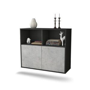 Sideboard Rochester | hängend | Korpus Anthrazit | Front in Beton Optik | 92x79x35cm (BxHxT)