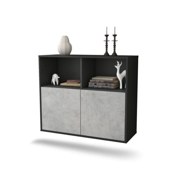 Sideboard Rochester | hängend | Korpus Anthrazit | Front in Beton Optik | 92x79x35cm (BxHxT)