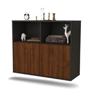 Sideboard Rochester | hängend | Korpus Anthrazit | Front in Walnuss Holz Optik | 92x79x35cm (BxHxT)