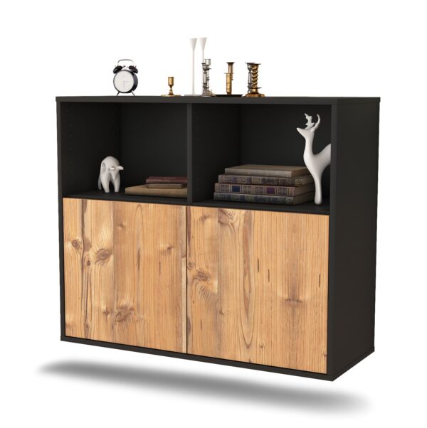 Sideboard Rochester | hängend | Korpus Anthrazit | Front in Pinie Holz Optik | 92x79x35cm (BxHxT)