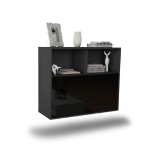 Sideboard Rochester | hängend | Korpus Anthrazit | Front in Hochglanz Schwarz | 92x79x35cm (BxHxT)