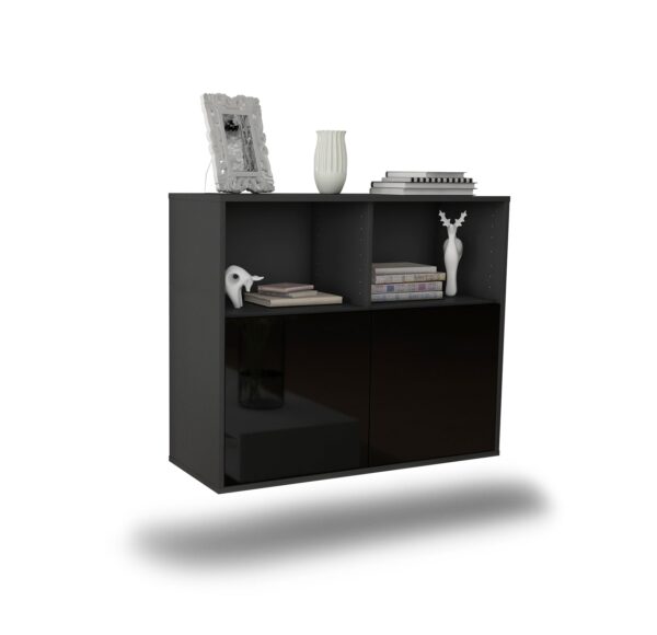 Sideboard Rochester | hängend | Korpus Anthrazit | Front in Hochglanz Schwarz | 92x79x35cm (BxHxT)