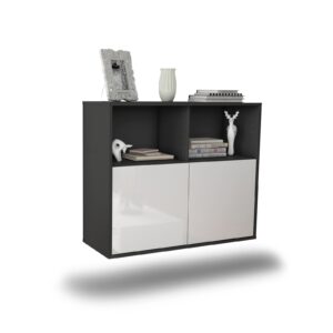 Sideboard Rochester | hängend | Korpus Anthrazit | Front in Hochglanz Weiß | 92x79x35cm (BxHxT)