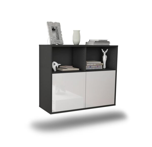 Sideboard Rochester | hängend | Korpus Anthrazit | Front in Hochglanz Weiß | 92x79x35cm (BxHxT)