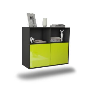Sideboard Rochester | hängend | Korpus Anthrazit | Front in Hochglanz Grün | 92x79x35cm (BxHxT)