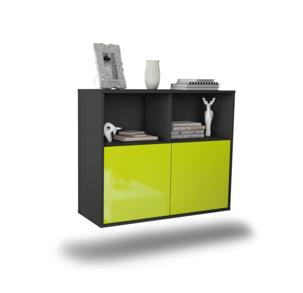 Sideboard Rochester | hängend | Korpus Anthrazit | Front in Hochglanz Grün | 92x79x35cm (BxHxT)