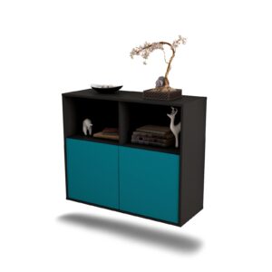 Sideboard Rochester | hängend | Korpus Anthrazit | Front in Türkis | 92x79x35cm (BxHxT)