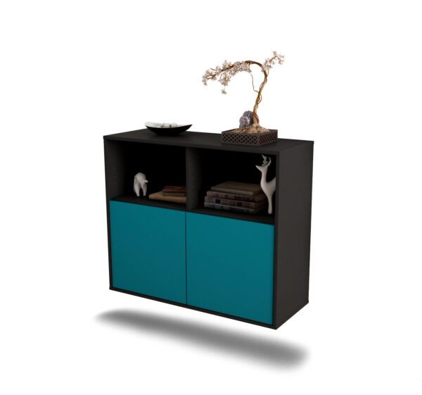 Sideboard Rochester | hängend | Korpus Anthrazit | Front in Türkis | 92x79x35cm (BxHxT)
