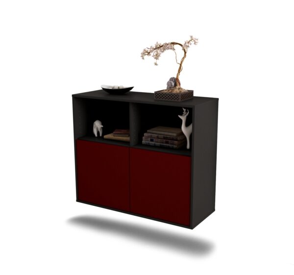 Sideboard Rochester | hängend | Korpus Anthrazit | Front in Bordeaux | 92x79x35cm (BxHxT)