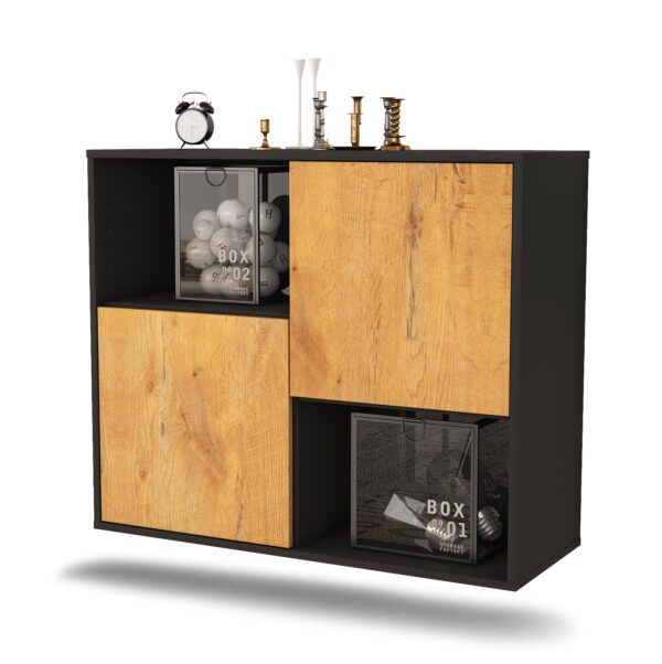 Sideboard Modesto | hängend | Korpus Anthrazit | Front in Eiche Holz Optik | 92x79x35cm (BxHxT)