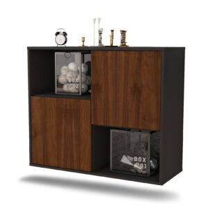 Sideboard Modesto | hängend | Korpus Anthrazit | Front in Walnuss Holz Optik | 92x79x35cm (BxHxT)