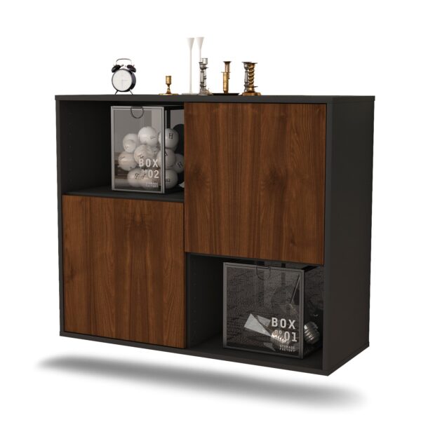 Sideboard Modesto | hängend | Korpus Anthrazit | Front in Walnuss Holz Optik | 92x79x35cm (BxHxT)