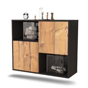 Sideboard Modesto | hängend | Korpus Anthrazit | Front in Pinie Holz Optik | 92x79x35cm (BxHxT)