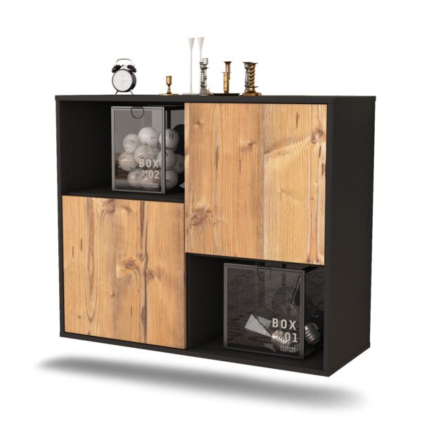 Sideboard Modesto | hängend | Korpus Anthrazit | Front in Pinie Holz Optik | 92x79x35cm (BxHxT)