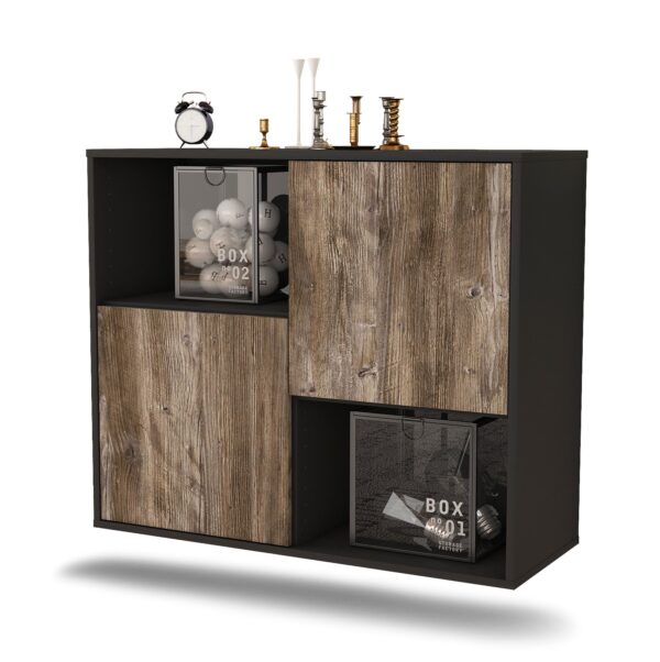 Sideboard Modesto | hängend | Korpus Anthrazit | Front in Treibholz Holz Optik | 92x79x35cm (BxHxT)