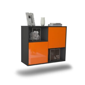 Sideboard Modesto | hängend | Korpus Anthrazit | Front in Hochglanz Orange | 92x79x35cm (BxHxT)
