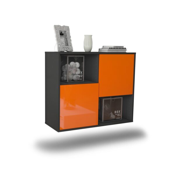 Sideboard Modesto | hängend | Korpus Anthrazit | Front in Hochglanz Orange | 92x79x35cm (BxHxT)