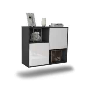 Sideboard Modesto | hängend | Korpus Anthrazit | Front in Hochglanz Weiß | 92x79x35cm (BxHxT)