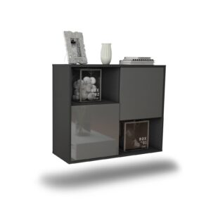Sideboard Modesto | hängend | Korpus Anthrazit | Front in Hochglanz Grau | 92x79x35cm (BxHxT)