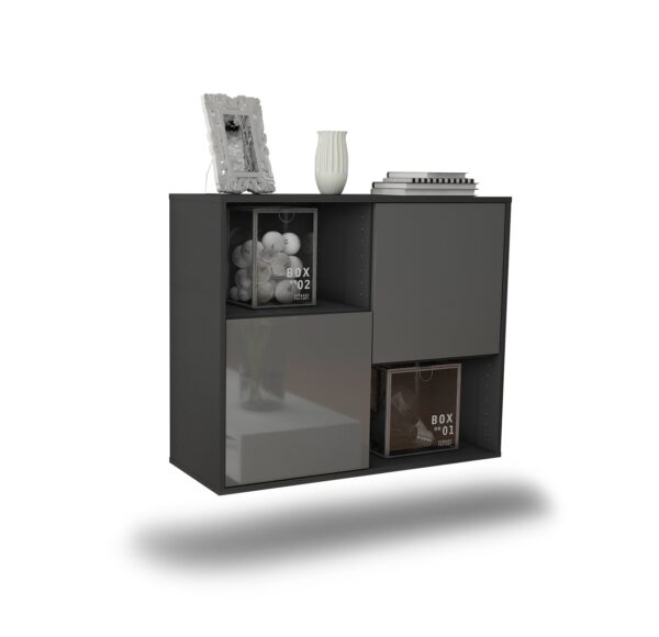 Sideboard Modesto | hängend | Korpus Anthrazit | Front in Hochglanz Grau | 92x79x35cm (BxHxT)
