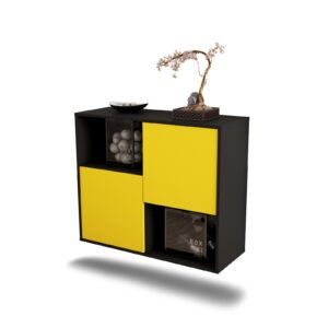 Sideboard Modesto | hängend | Korpus Anthrazit | Front in Gelb | 92x79x35cm (BxHxT)