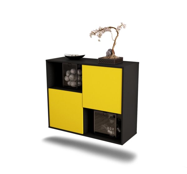 Sideboard Modesto | hängend | Korpus Anthrazit | Front in Gelb | 92x79x35cm (BxHxT)