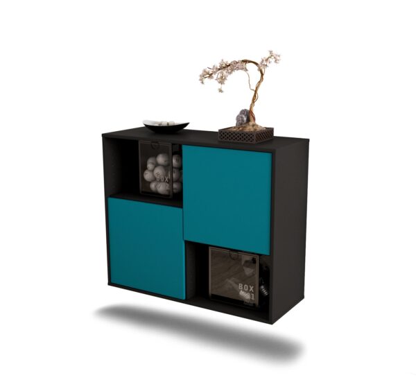 Sideboard Modesto | hängend | Korpus Anthrazit | Front in Türkis | 92x79x35cm (BxHxT)